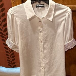 Karl Lagerfeld White Blouse with Silver Accents